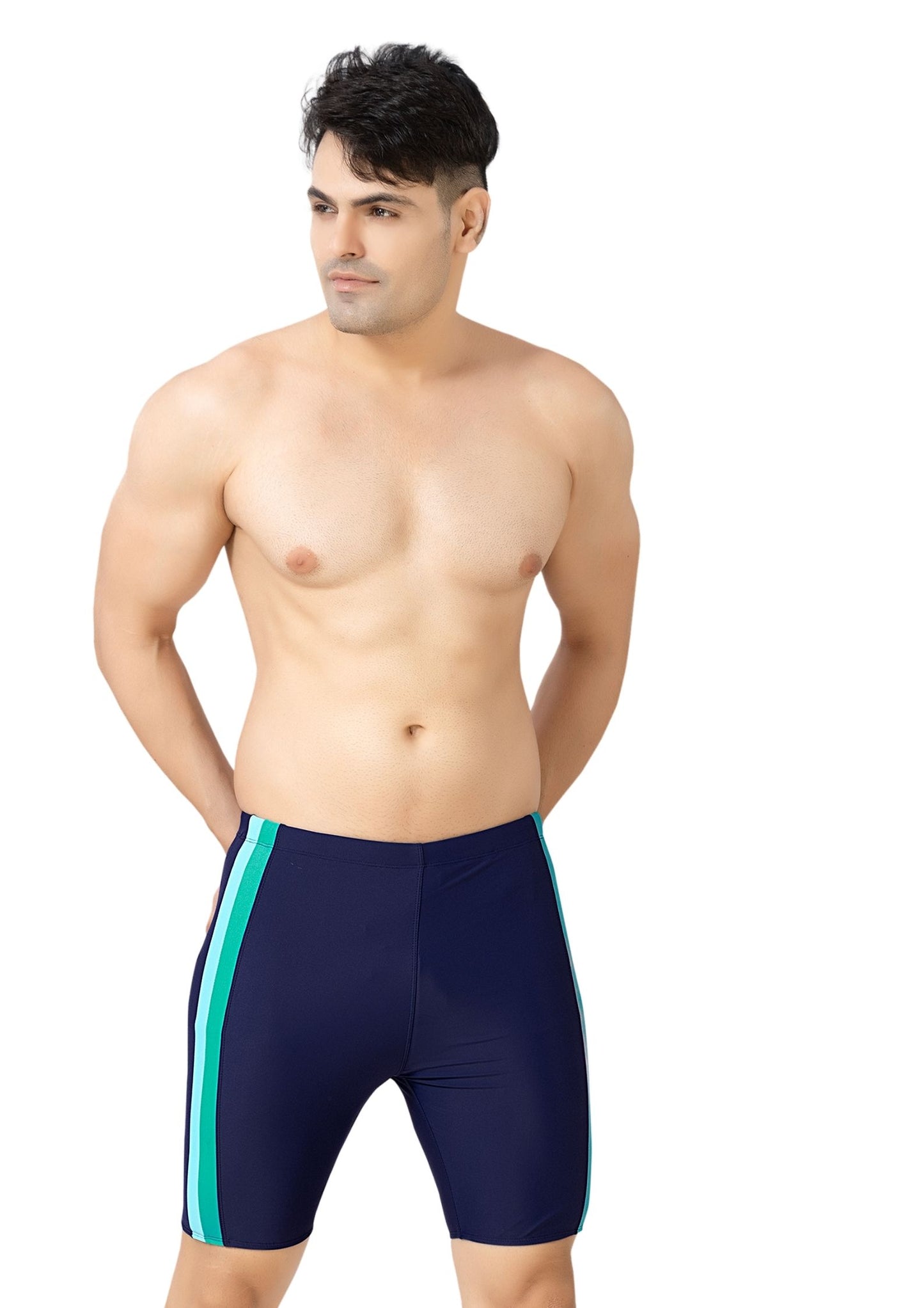 Mr India 12: Men's Long Swimwear with colored side Panel