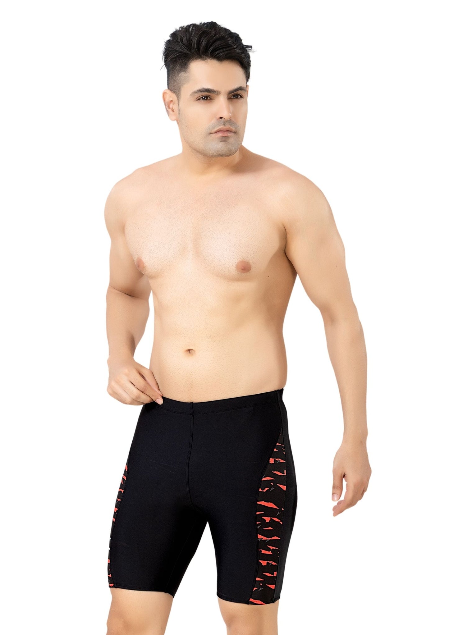 Mr India 13: Men's Long Swimwear with Printed patchwork on the side