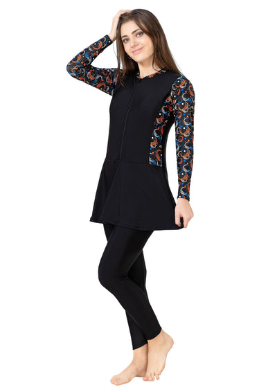 Body Suit : Full bodysuit with printed patchwork on the side