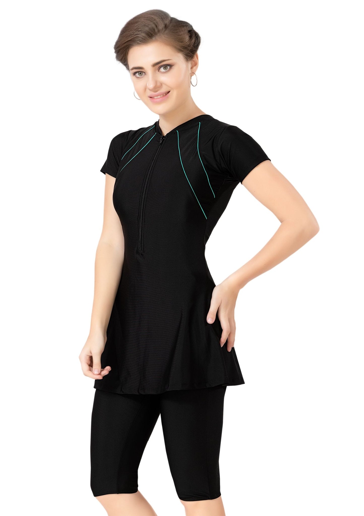 Marina 9 : A-line, knee length swimwear with solid colored stripes