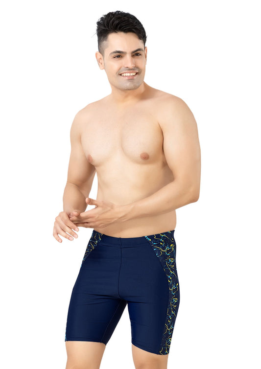 Mr India 14: Men's Long Swimwear with Curved Printed patchwork on the side