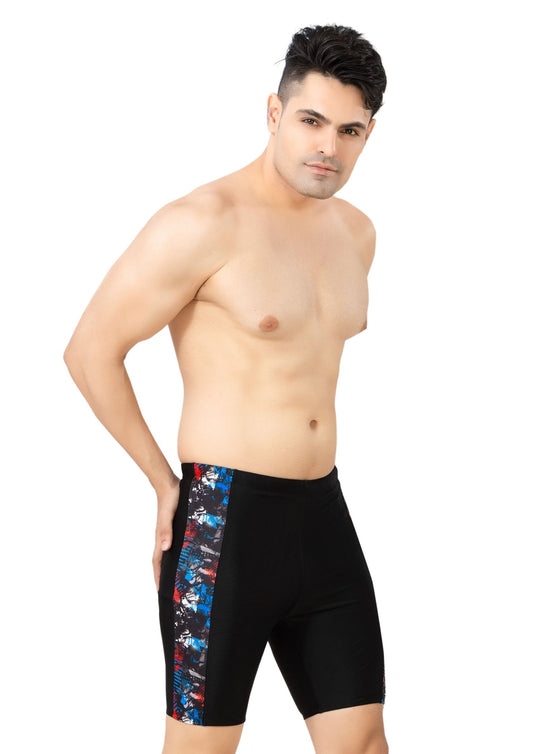 Mr India 16: Men's Long Swimwear with  Printed panel on the side