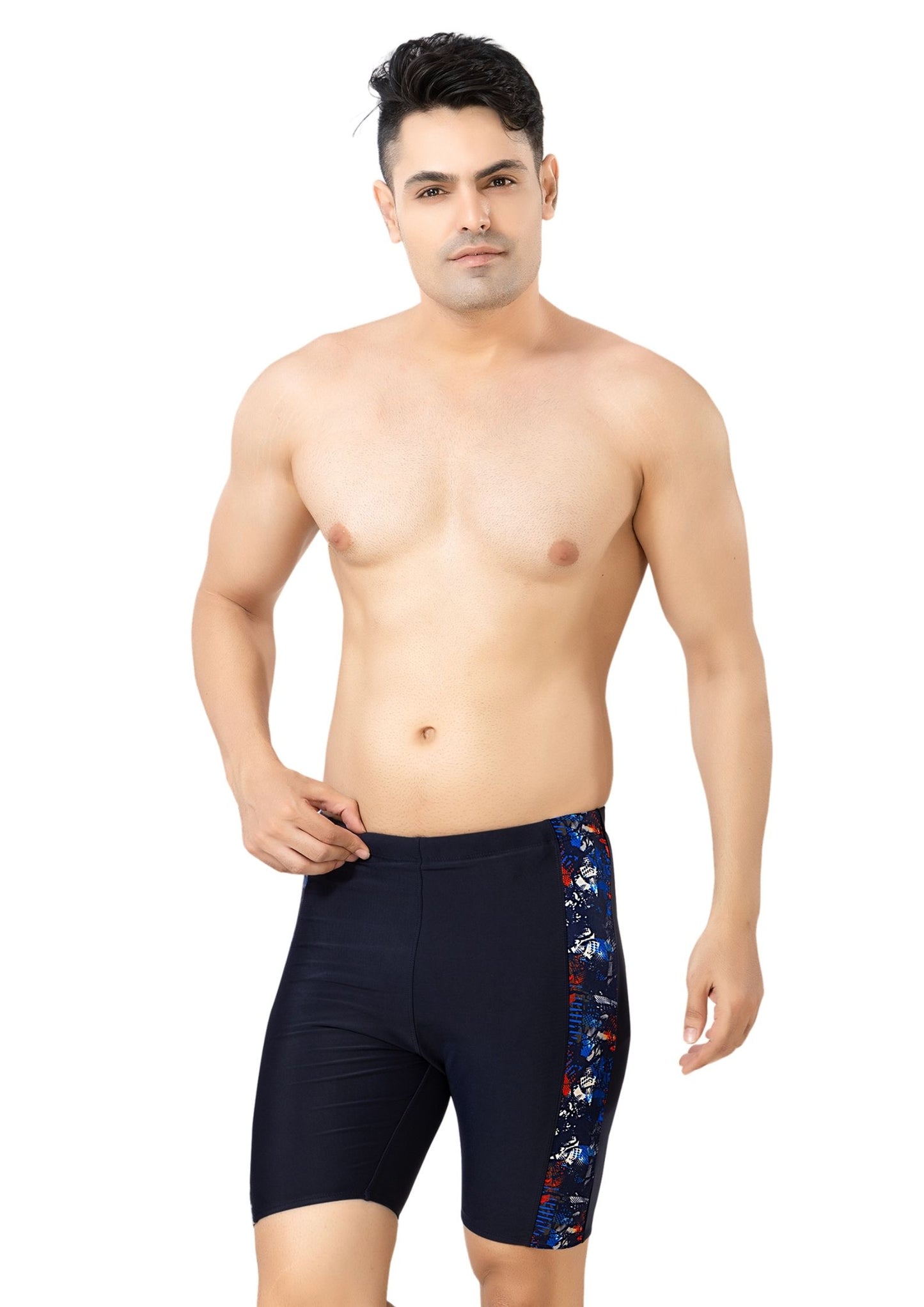 Mr India 16: Men's Long Swimwear with  Printed panel on the side