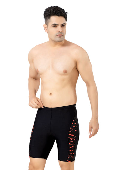 Mr India : Men's Long Swimwear with Printed patchwork on the side