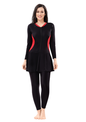 Body Suit: Black and Navy full bodysuit with front zipper and color on the side