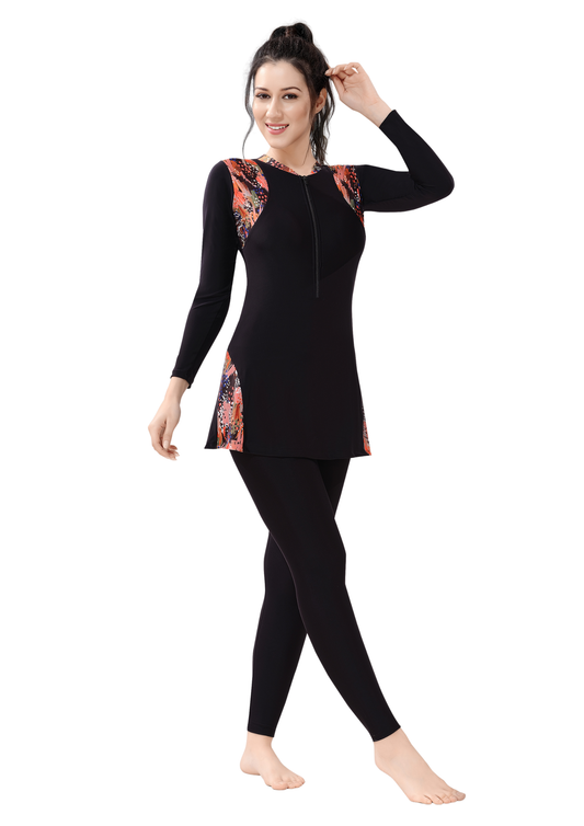 Body Suit: Full bodysuit with front zipper and print on the top and bottom