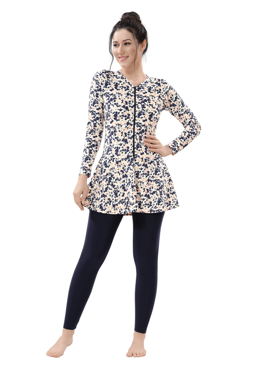 Body Suit: White colored Printed Full bodysuit with front zipper