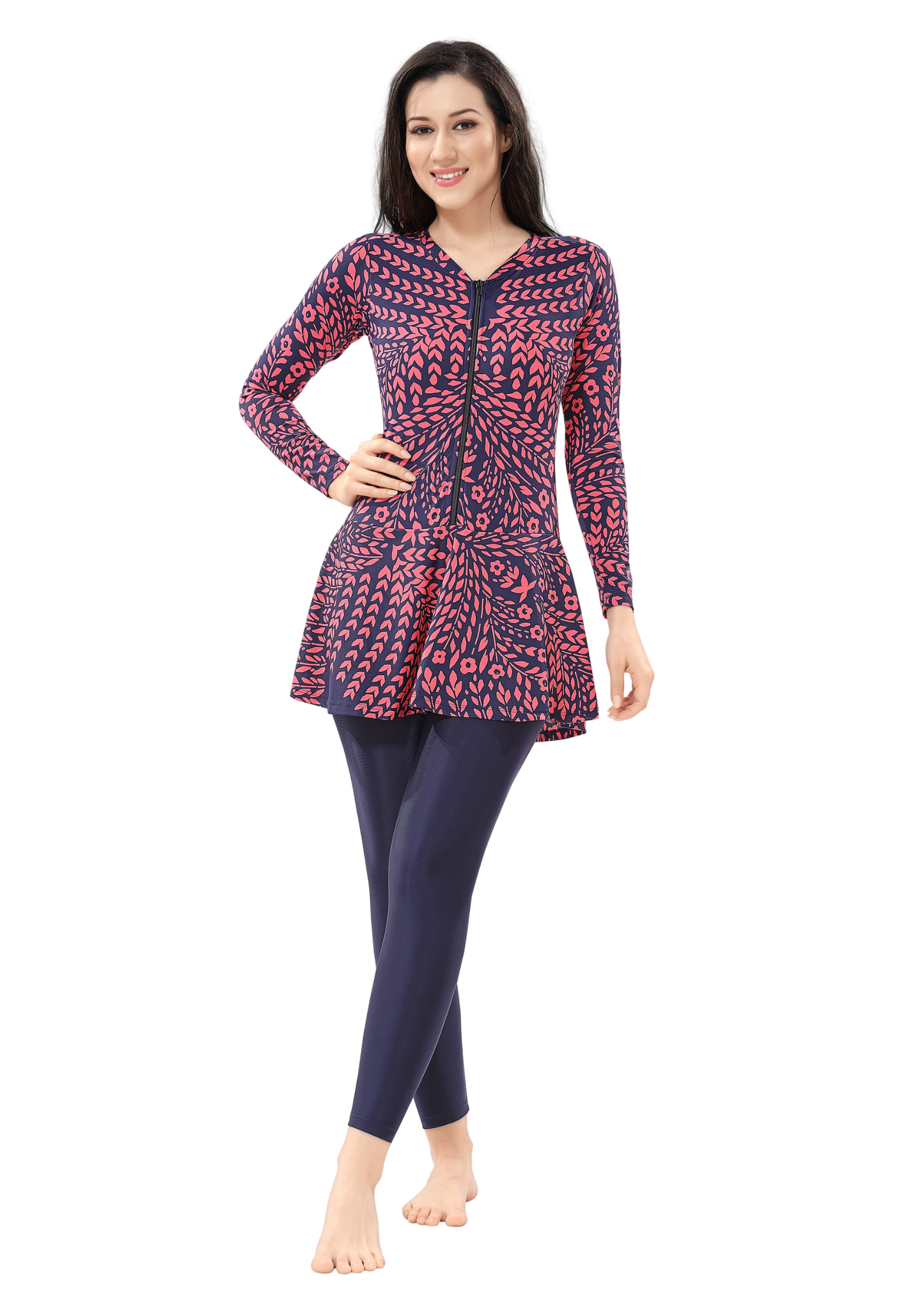 Body Suit: Bright colored Printed Full bodysuit with front zipper