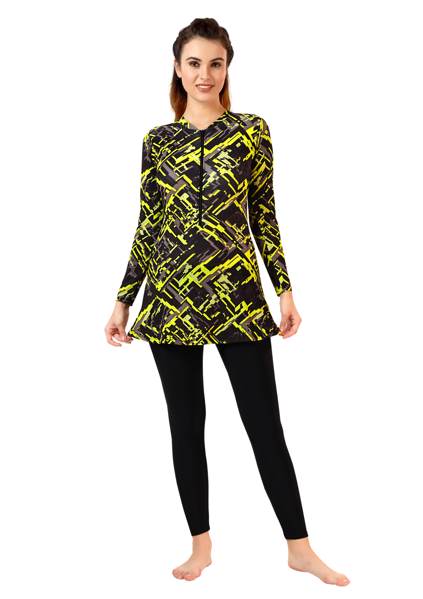 Body Suit : Full bodysuit printed swimsuit with yellow and blue color