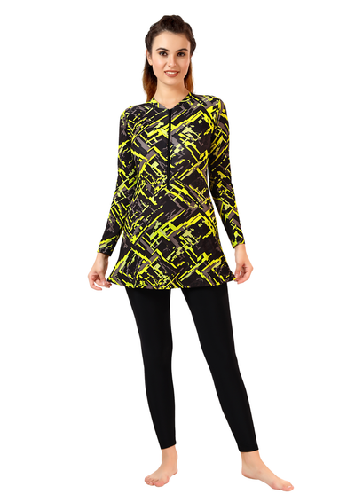 Body Suit : Full bodysuit printed swimsuit with yellow and blue color