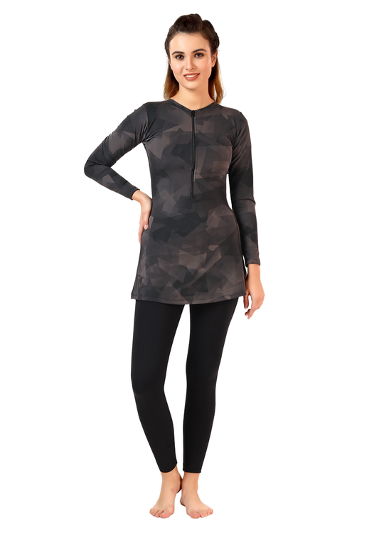 Body Suit : Full body A-line printed swimsuit