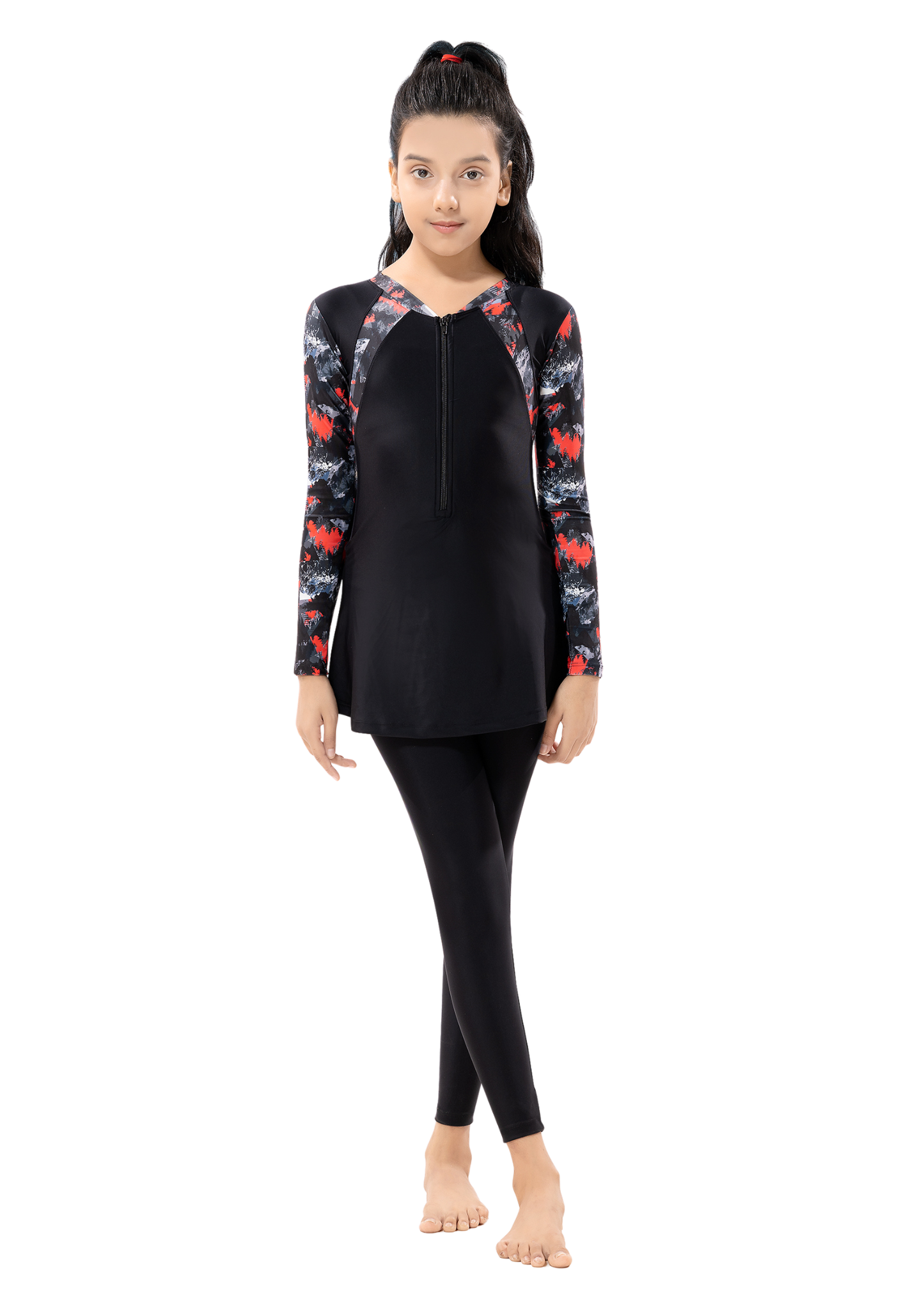 GBS : Full bodysuit for girls plain with printed sleeves