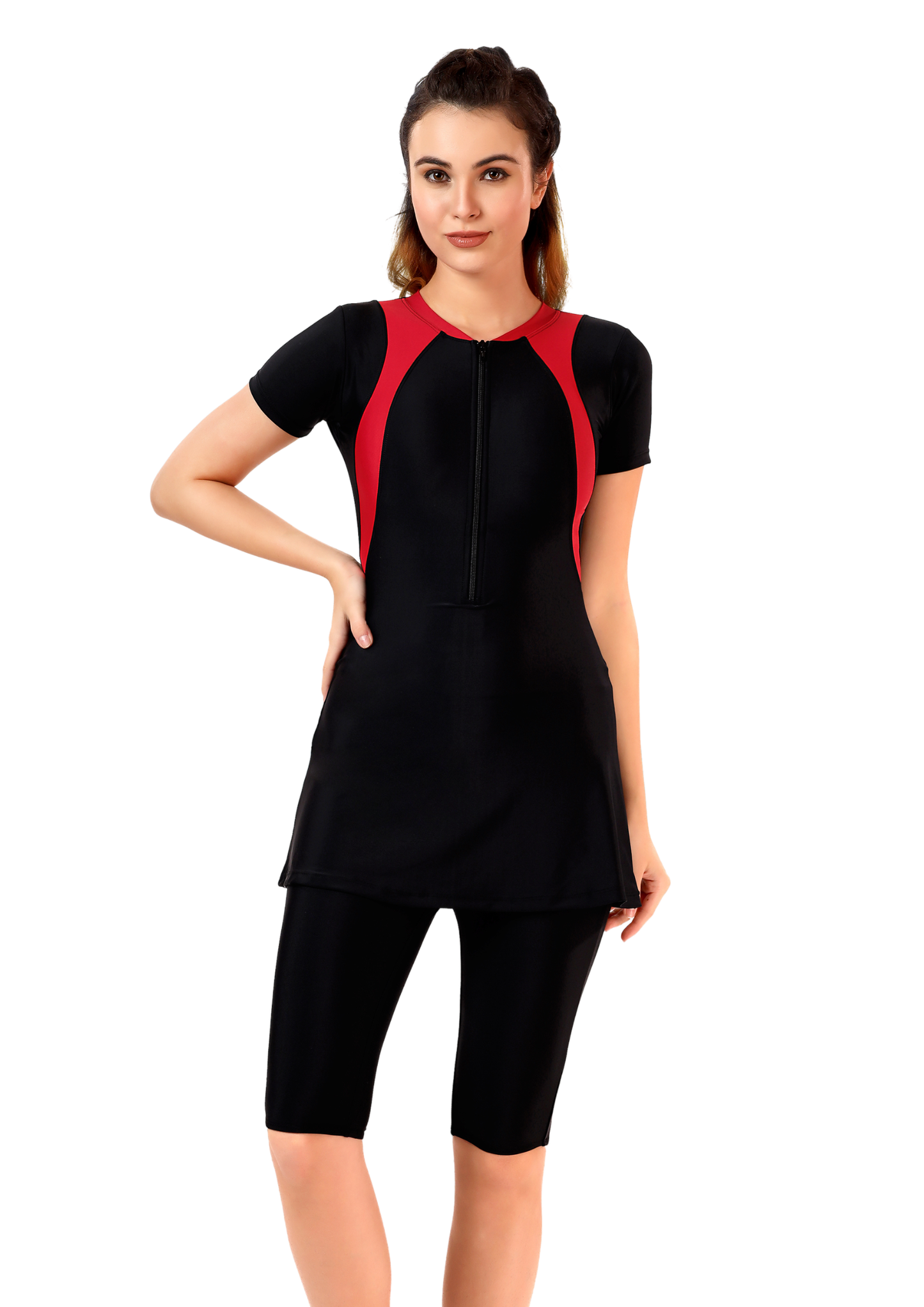 Marina  : A-line, knee length swimwear with plain patch in the front
