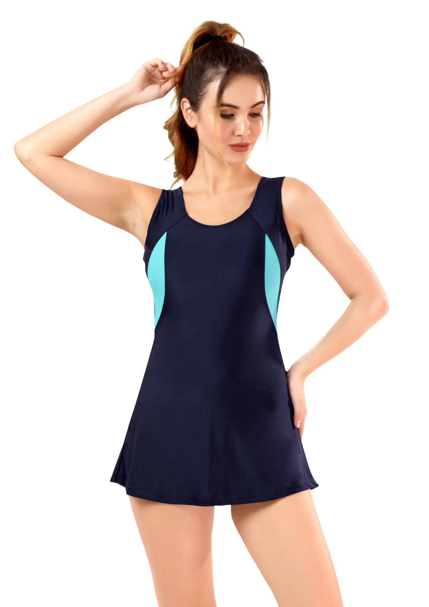 Pretty Women: A Solid colored swimsuit with solid color patch